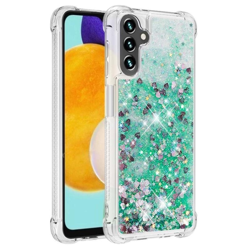 Glitter homokóra zselés tok Samsung Galaxy A34 5G - zöld/szívek