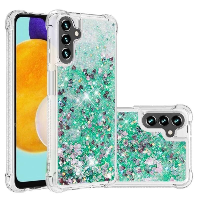 Glitter homokóra zselés tok Samsung Galaxy A34 5G - zöld/szívek