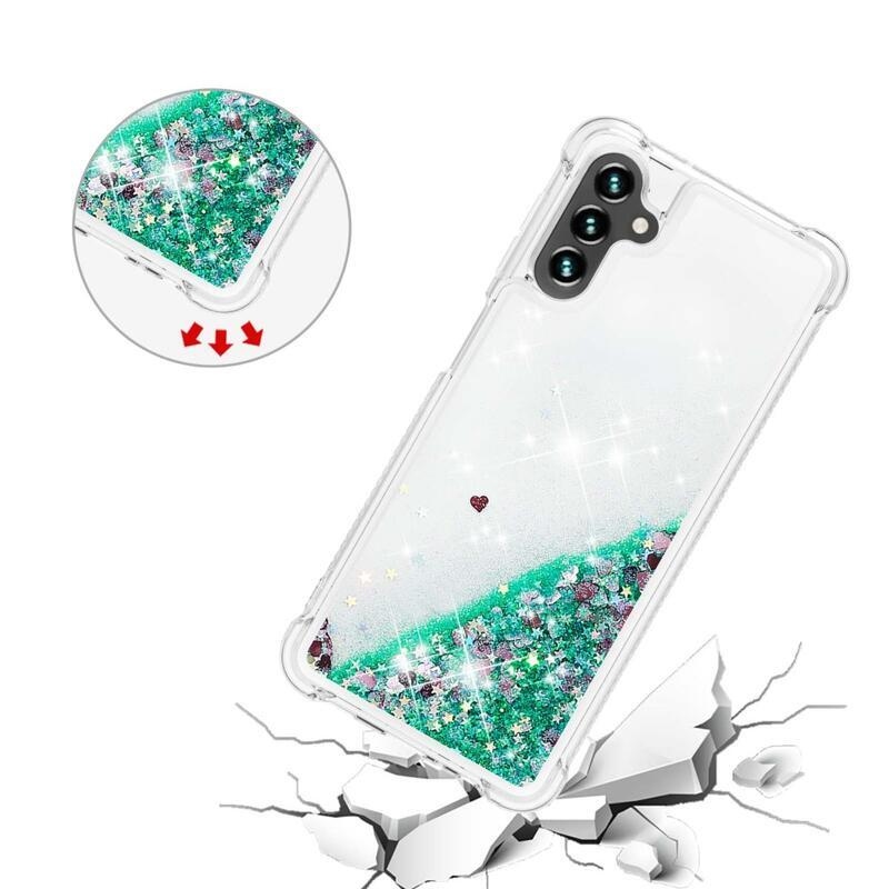 Glitter homokóra zselés tok Samsung Galaxy A34 5G - zöld/szívek