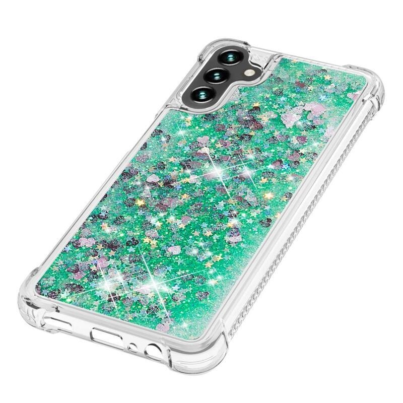 Glitter homokóra zselés tok Samsung Galaxy A34 5G - zöld/szívek