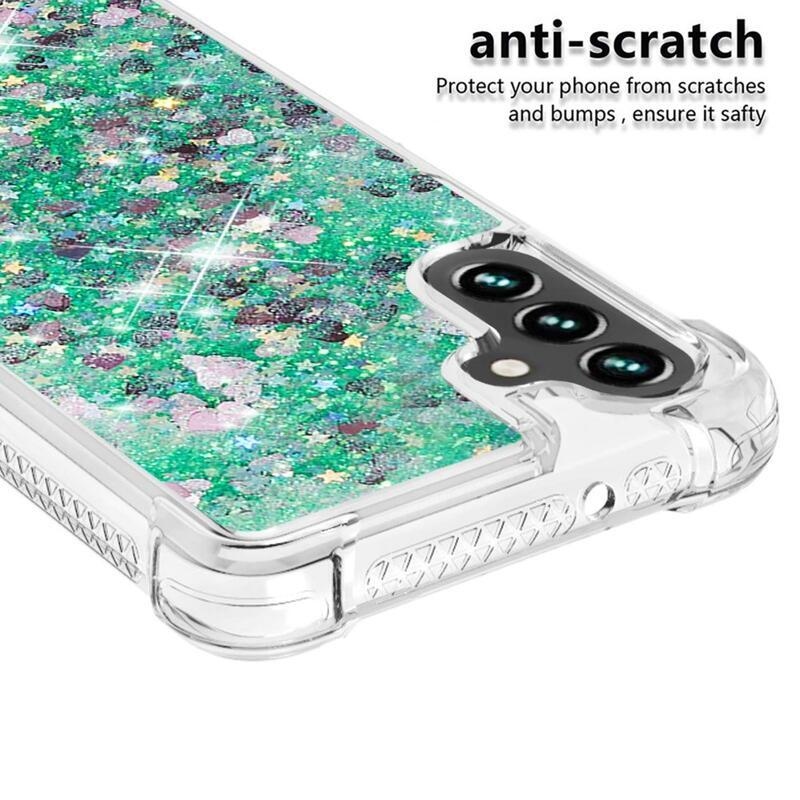Glitter homokóra zselés tok Samsung Galaxy A34 5G - zöld/szívek