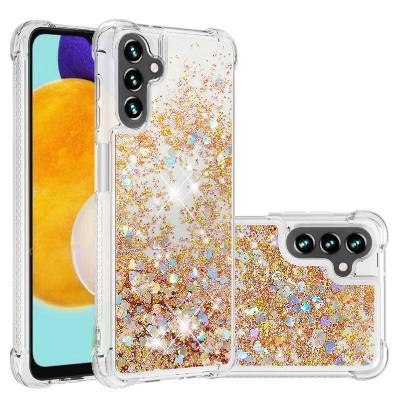 Glitter homokóra zselés tok Samsung Galaxy A34 5G - arany/szív
