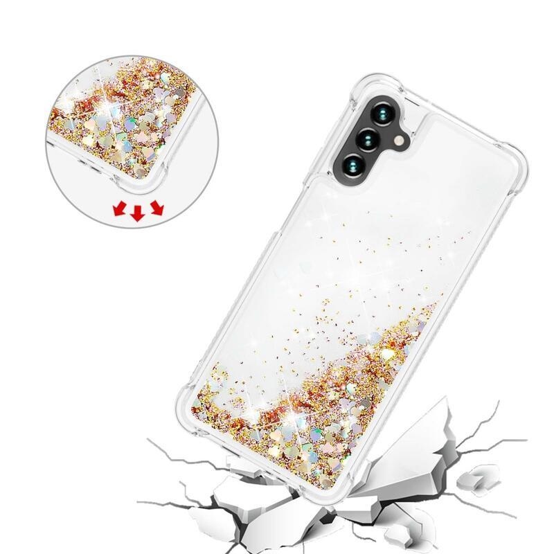 Glitter homokóra zselés tok Samsung Galaxy A34 5G - arany/szív