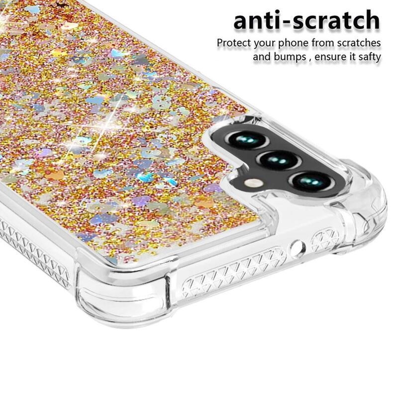 Glitter homokóra zselés tok Samsung Galaxy A34 5G - arany/szív