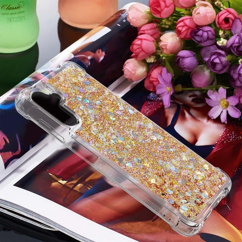 Glitter homokóra zselés tok Samsung Galaxy A34 5G - arany/szív