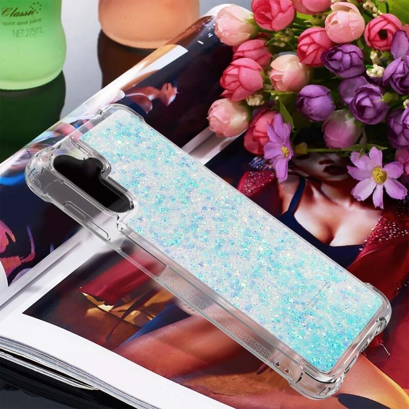 Glitter homokóra zselés tok Samsung Galaxy A54 5G - kék / csillagok