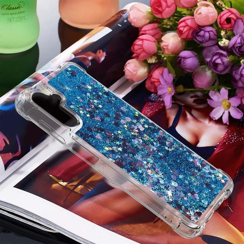 Glitter homokóra zselés tok Samsung Galaxy A54 5G - kék/szívek