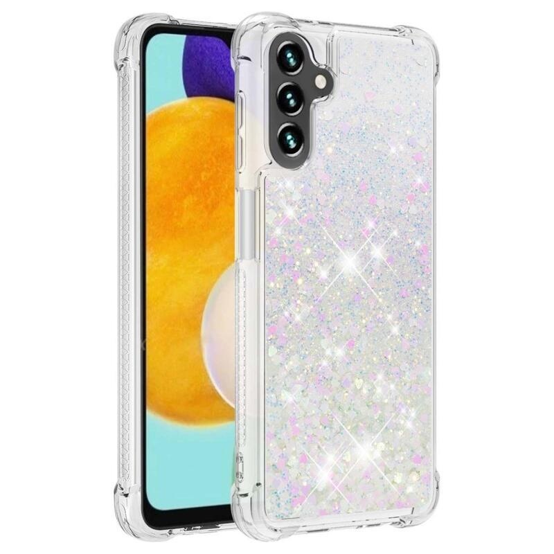 Csillogó homokóra zselés tok Samsung Galaxy A54 5G - rózsaszín és ezüst/szívecske