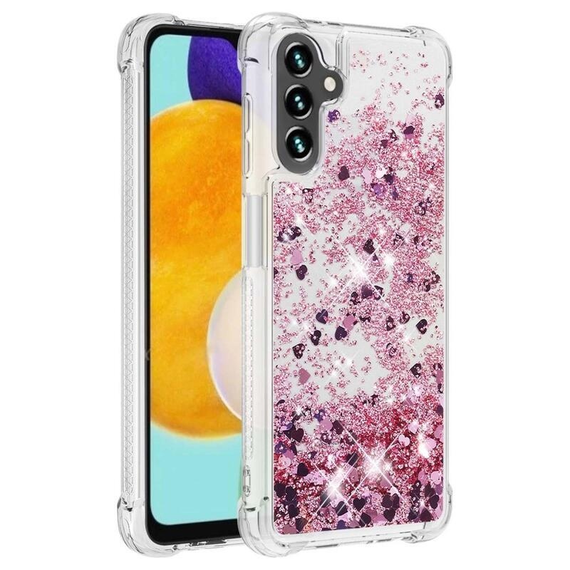 Csillogó homokóra zselés tok Samsung Galaxy A54 5G - rózsaarany/szív