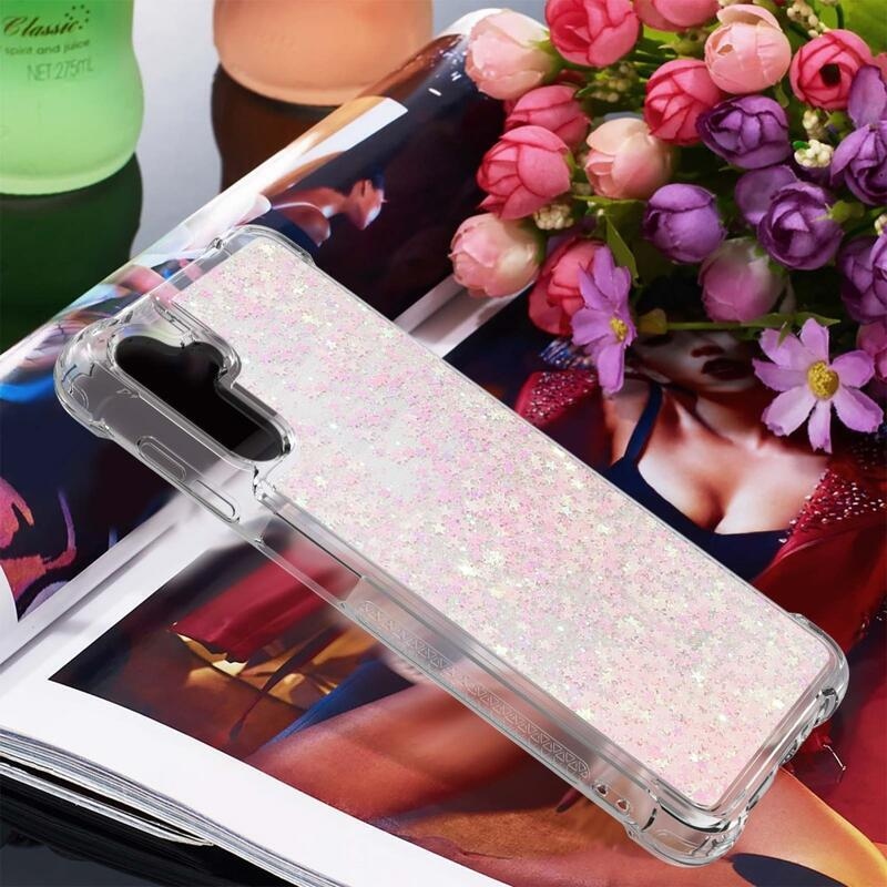Glitter homokóra zselés tok Samsung Galaxy A54 5G - rózsaszín / csillagok