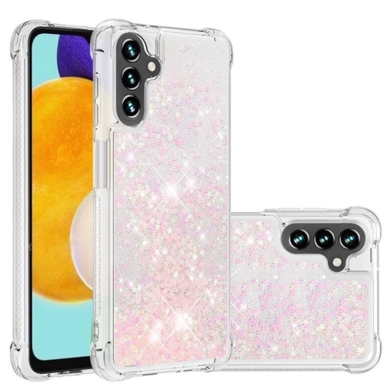 Glitter homokóra zselés tok Samsung Galaxy A54 5G - rózsaszín / csillagok