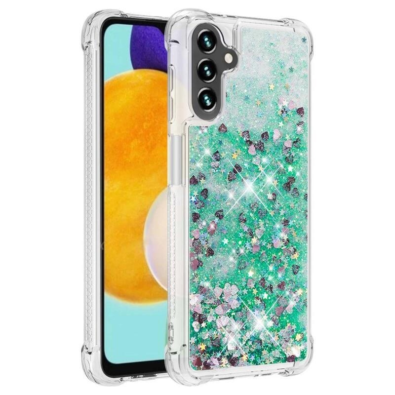 Glitter homokóra zselés tok Samsung Galaxy A54 5G - zöld/szívek