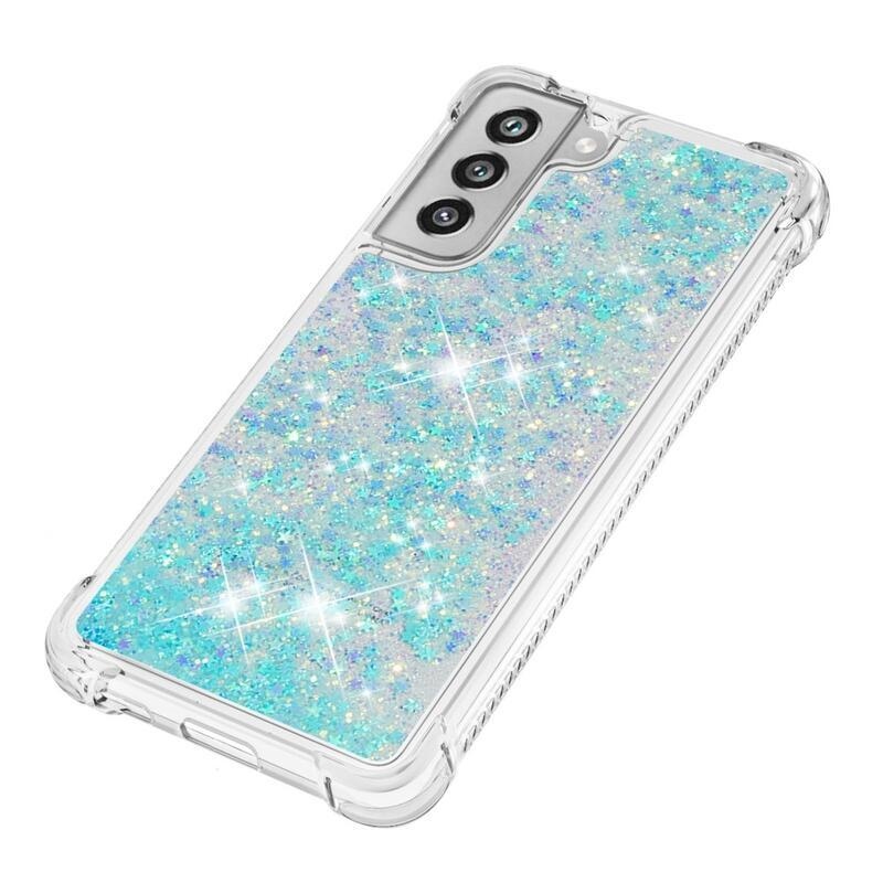 Csillogó homokóra zselés tok Samsung Galaxy S21 FE 5G - kék/csillagok