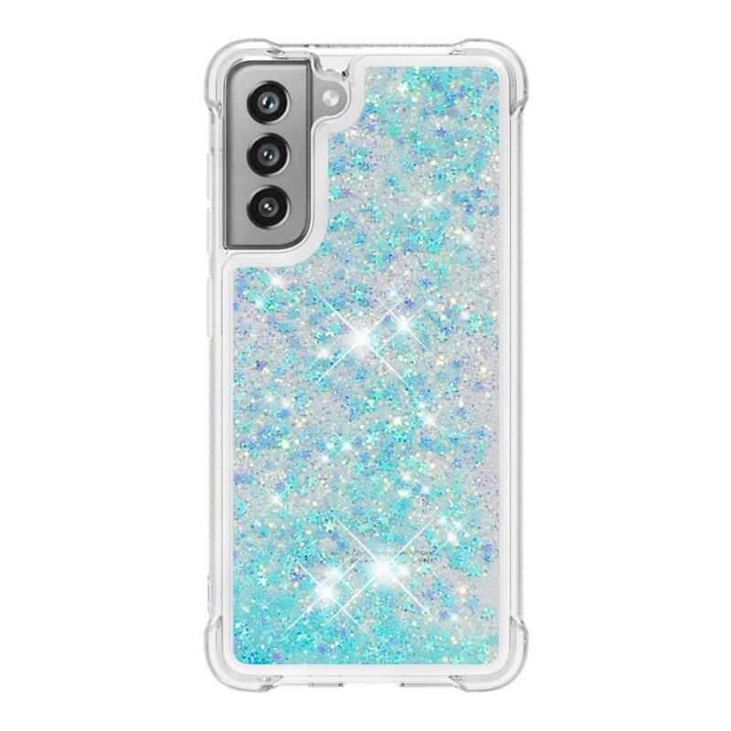 Csillogó homokóra zselés tok Samsung Galaxy S21 FE 5G - kék/csillagok
