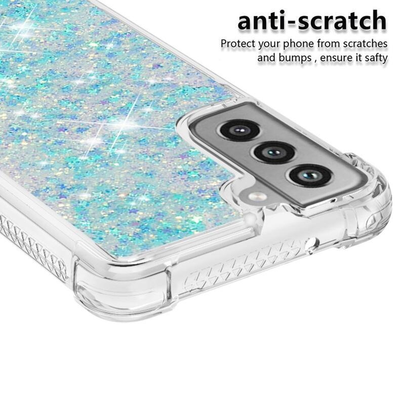 Csillogó homokóra zselés tok Samsung Galaxy S21 FE 5G - kék/csillagok