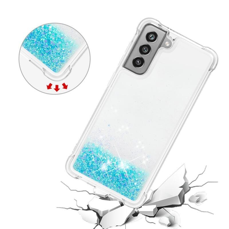 Csillogó homokóra zselés tok Samsung Galaxy S21 FE 5G - kék/csillagok