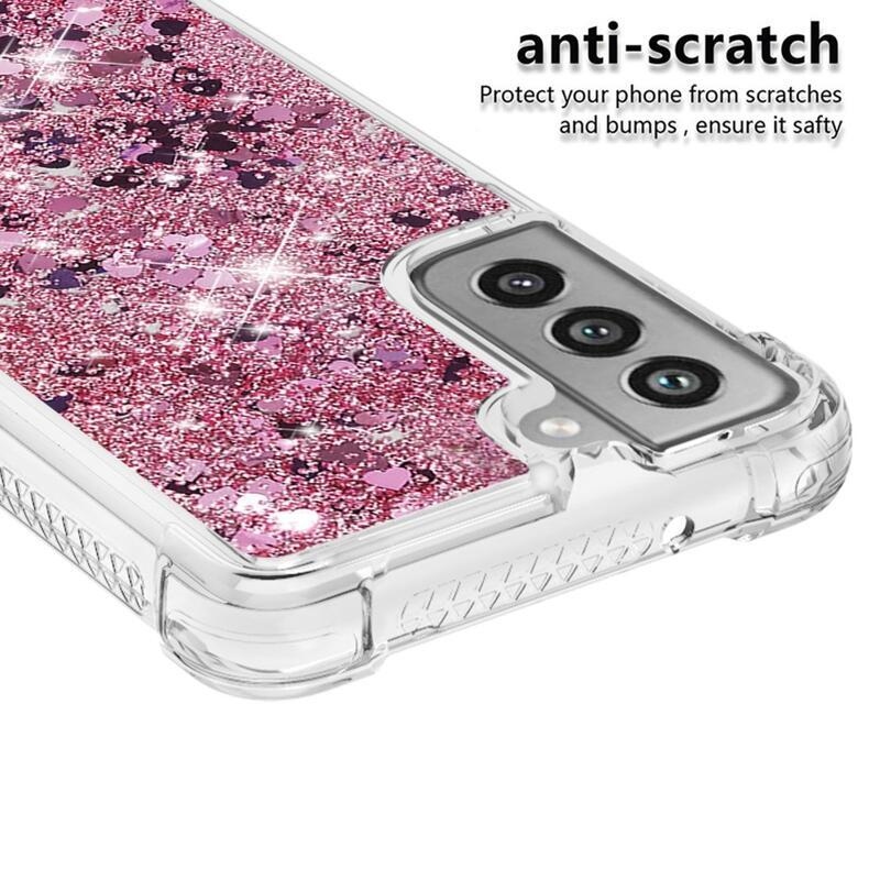 Glitter homokóra zselés tok Samsung Galaxy S21 FE 5G - rózsaarany/szív