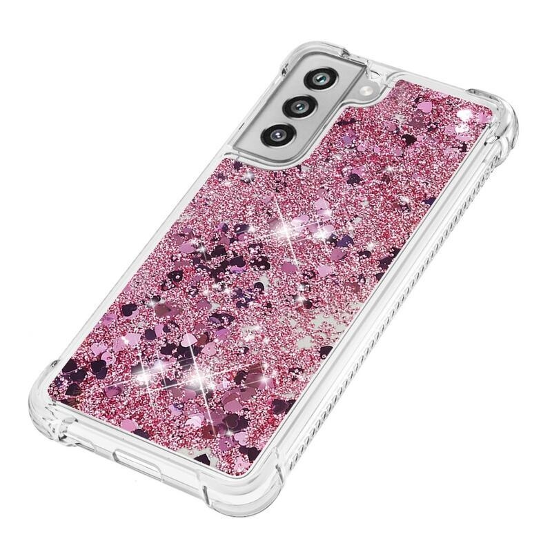 Glitter homokóra zselés tok Samsung Galaxy S21 FE 5G - rózsaarany/szív