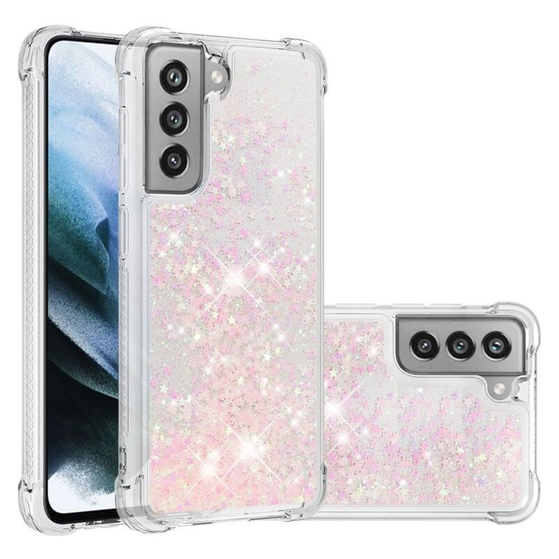 Glitter homokóra zselés tok Samsung Galaxy S21 FE 5G - rózsaszín/csillagok