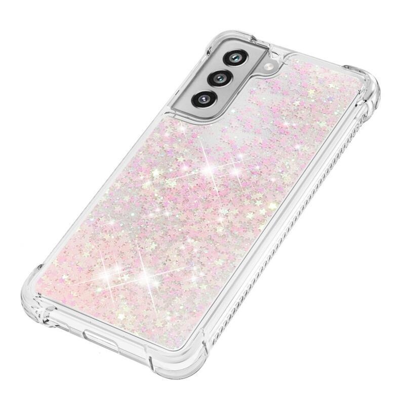 Glitter homokóra zselés tok Samsung Galaxy S21 FE 5G - rózsaszín/csillagok