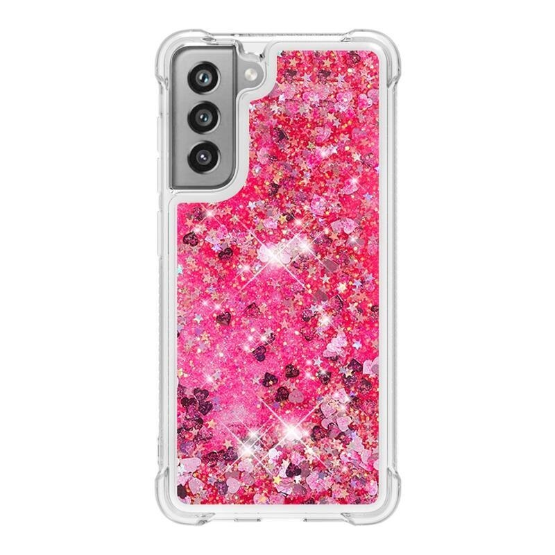 Glitter homokóra zselés tok Samsung Galaxy S21 FE 5G - rózsaszín/szívek