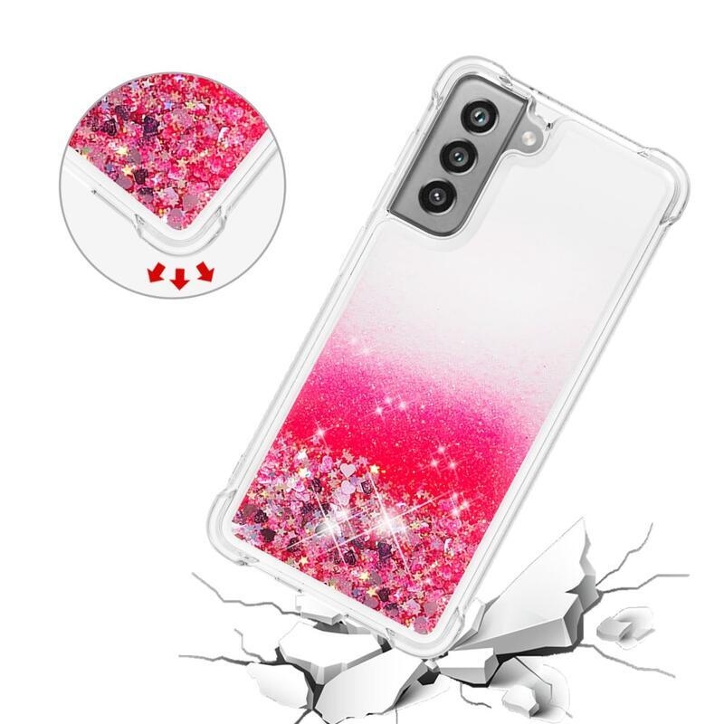 Glitter homokóra zselés tok Samsung Galaxy S21 FE 5G - rózsaszín/szívek