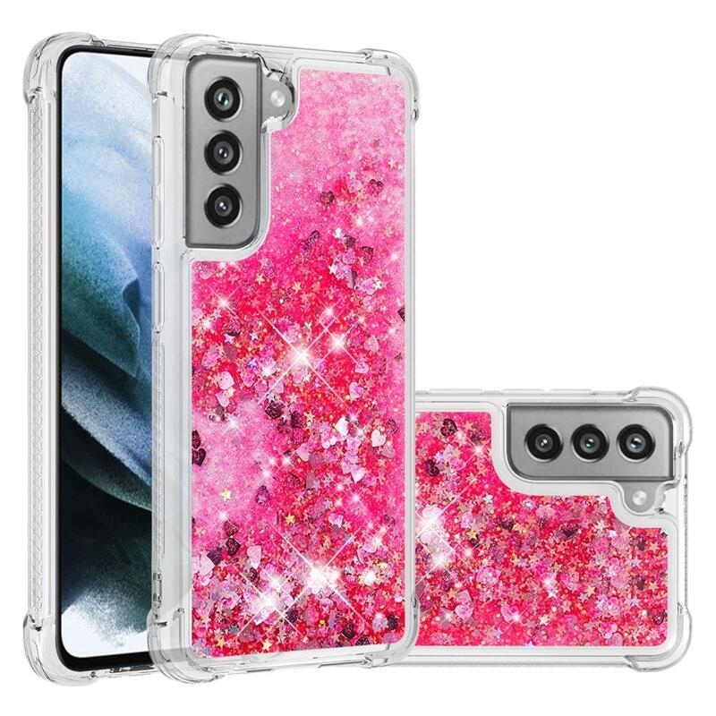 Glitter homokóra zselés tok Samsung Galaxy S21 FE 5G - rózsaszín/szívek
