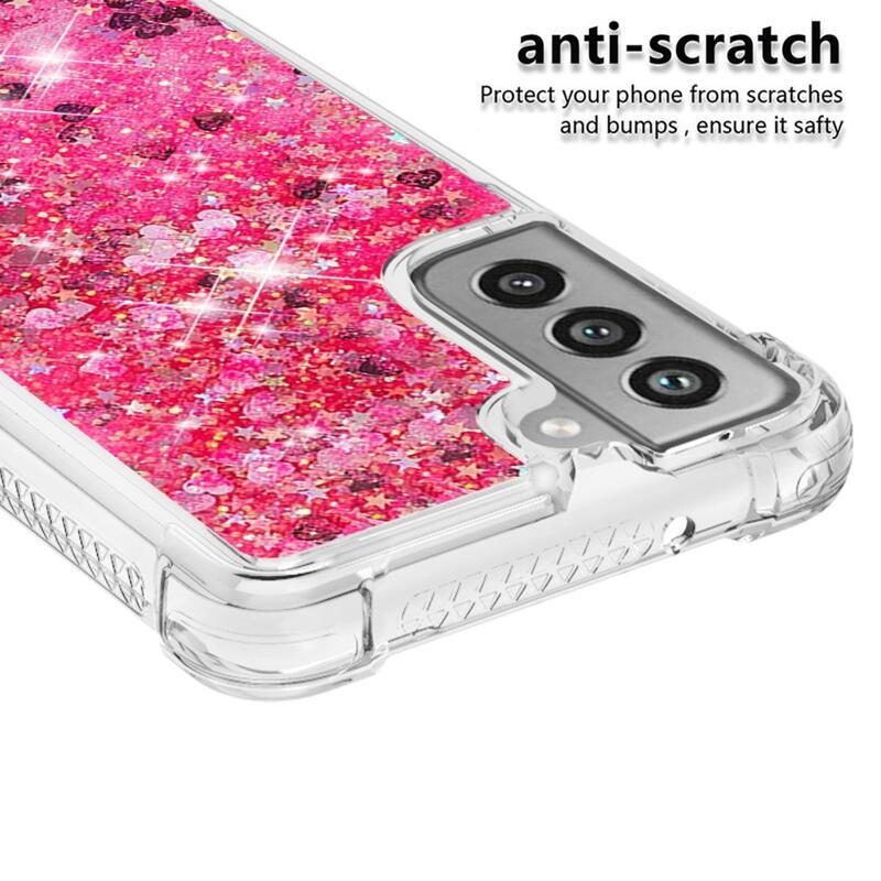 Glitter homokóra zselés tok Samsung Galaxy S21 FE 5G - rózsaszín/szívek