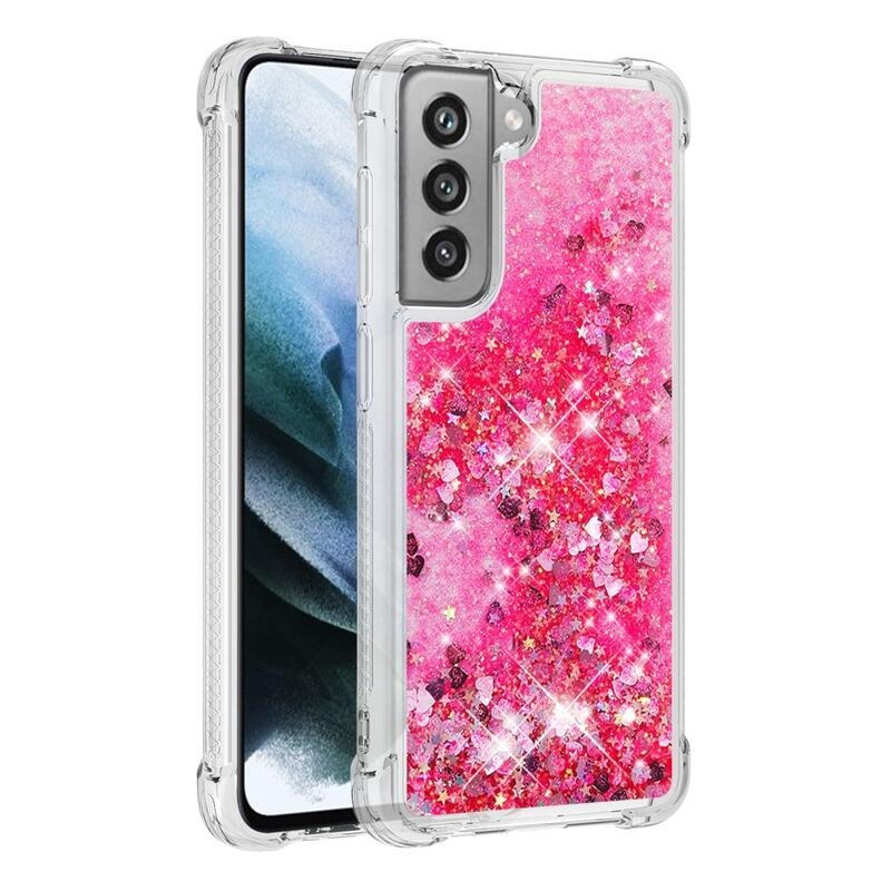 Glitter homokóra zselés tok Samsung Galaxy S21 FE 5G - rózsaszín/szívek