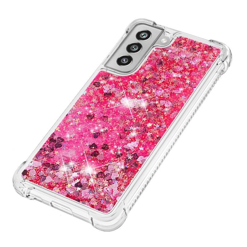 Glitter homokóra zselés tok Samsung Galaxy S21 FE 5G - rózsaszín/szívek