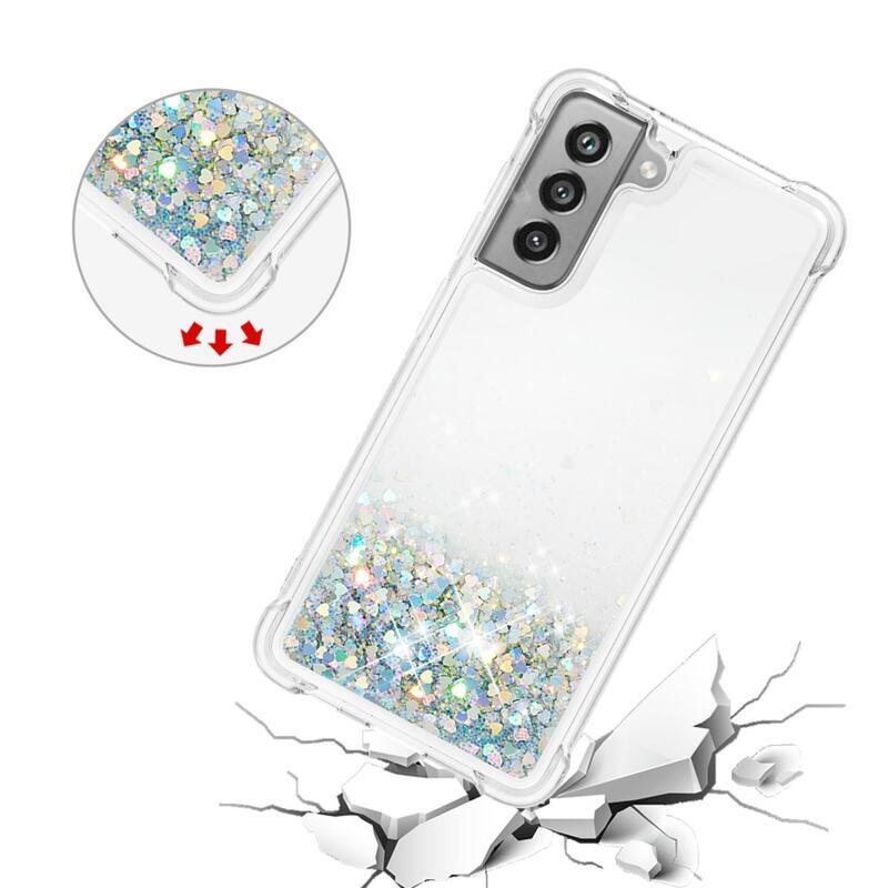 Csillogó homokóra zselés tok Samsung Galaxy S21 FE 5G - ezüst/szív