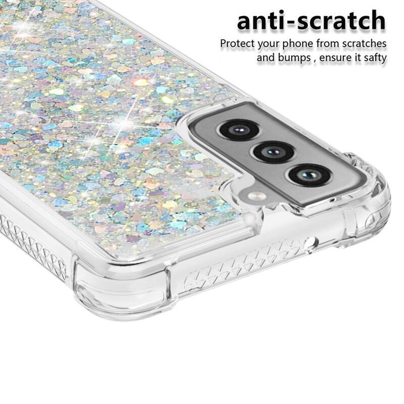 Csillogó homokóra zselés tok Samsung Galaxy S21 FE 5G - ezüst/szív