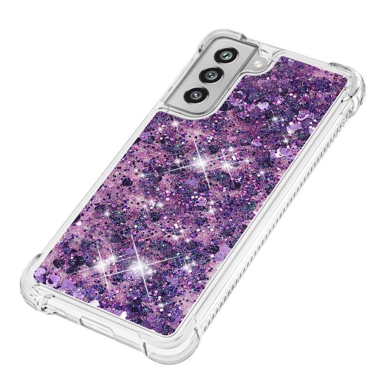 Glitter homokóra zselés tok Samsung Galaxy S21 FE 5G - sötét lila/szív