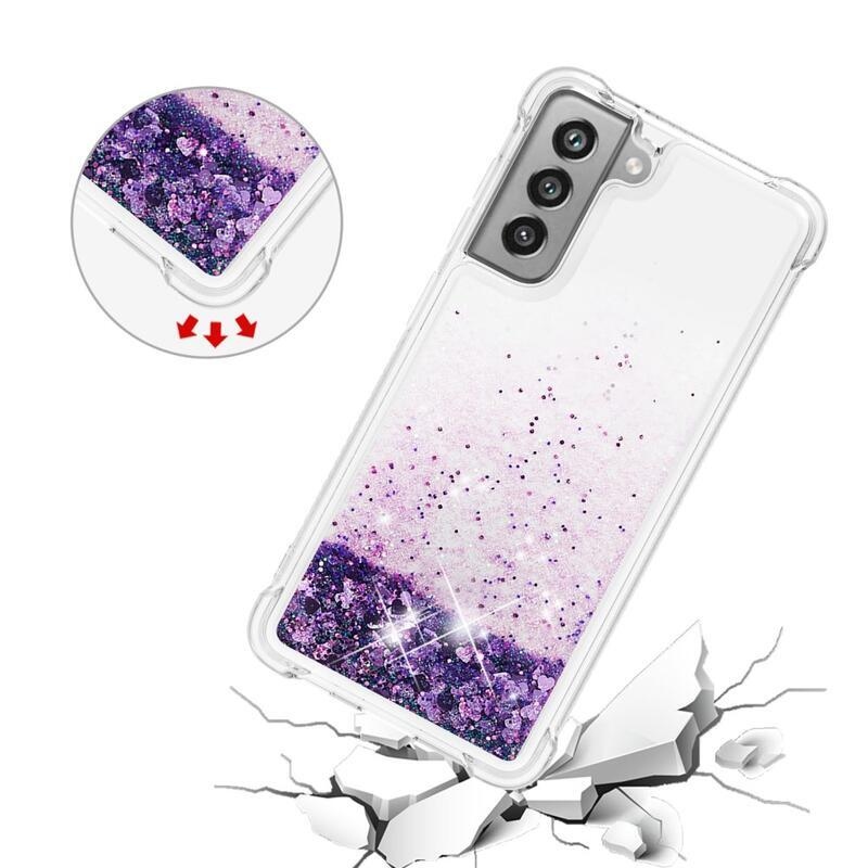 Glitter homokóra zselés tok Samsung Galaxy S21 FE 5G - sötét lila/szív