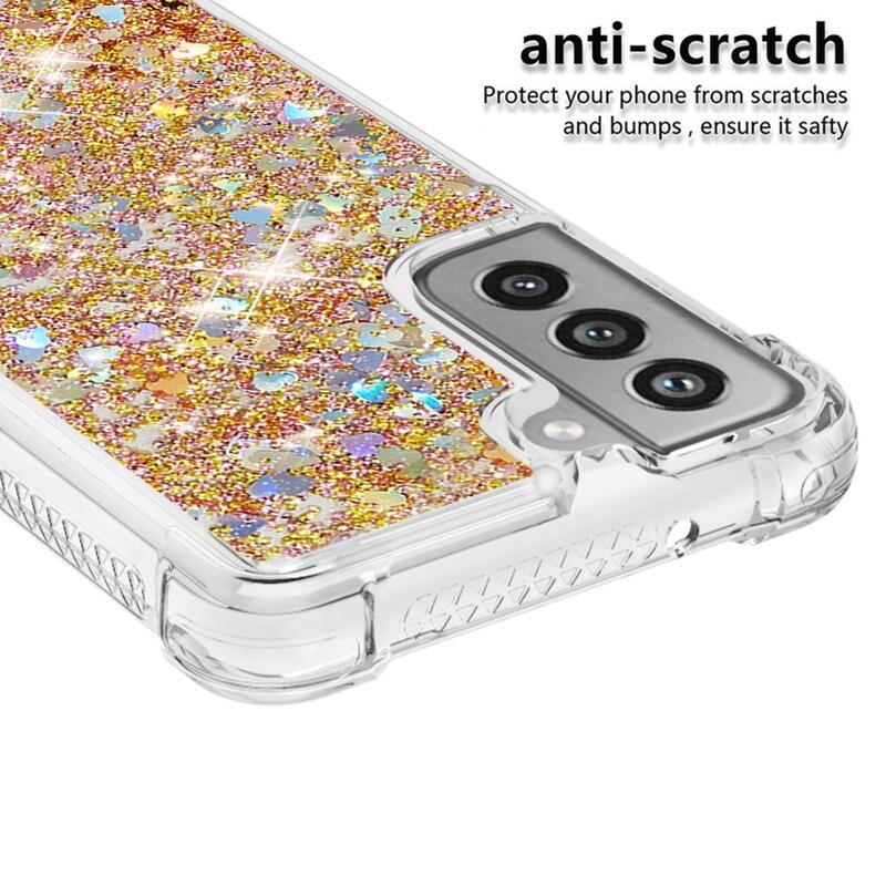 Csillogó homokóra zselés tok Samsung Galaxy S21 FE 5G - arany/szív