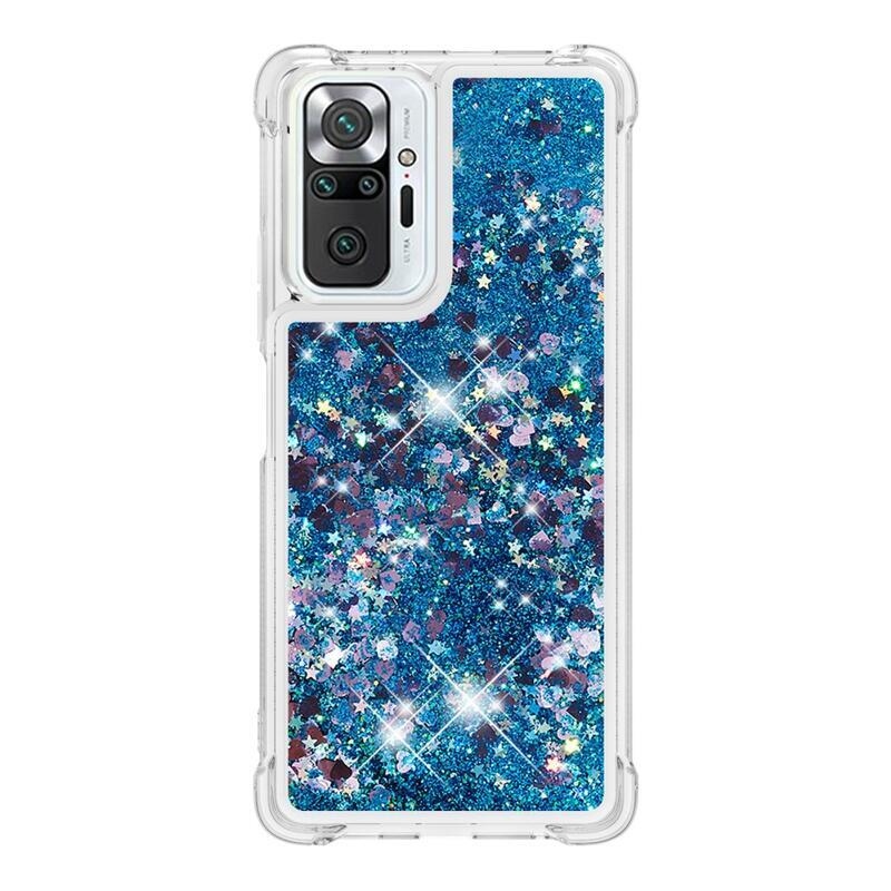 Csillogó homokóra zselés tok Xiaomi Redmi Note 10 Pro - kék/szív