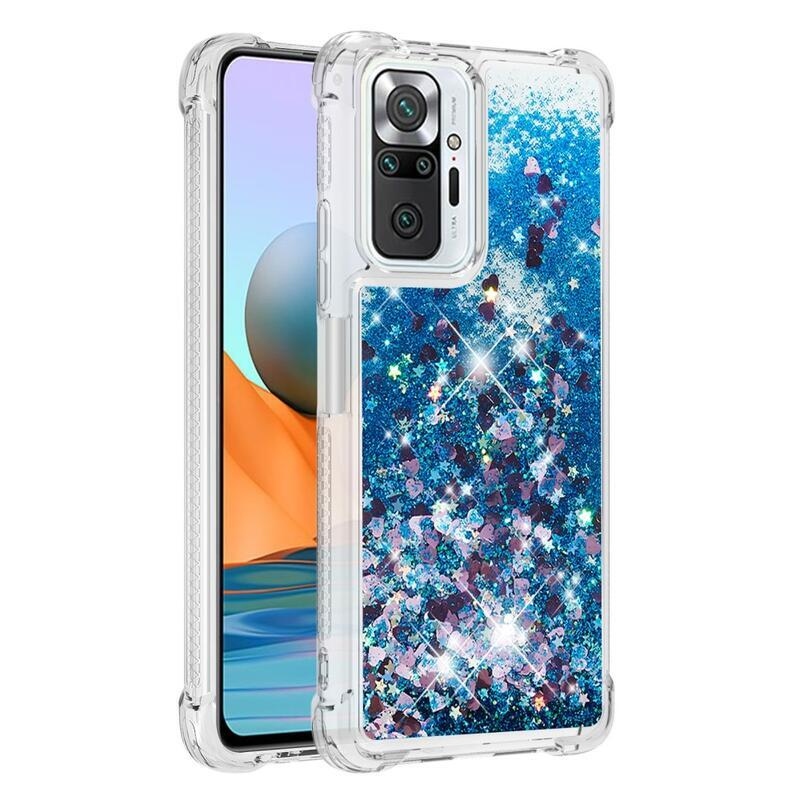 Csillogó homokóra zselés tok Xiaomi Redmi Note 10 Pro - kék/szív