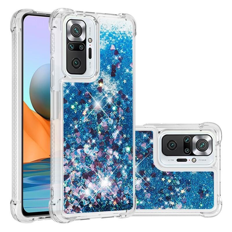 Csillogó homokóra zselés tok Xiaomi Redmi Note 10 Pro - kék/szív