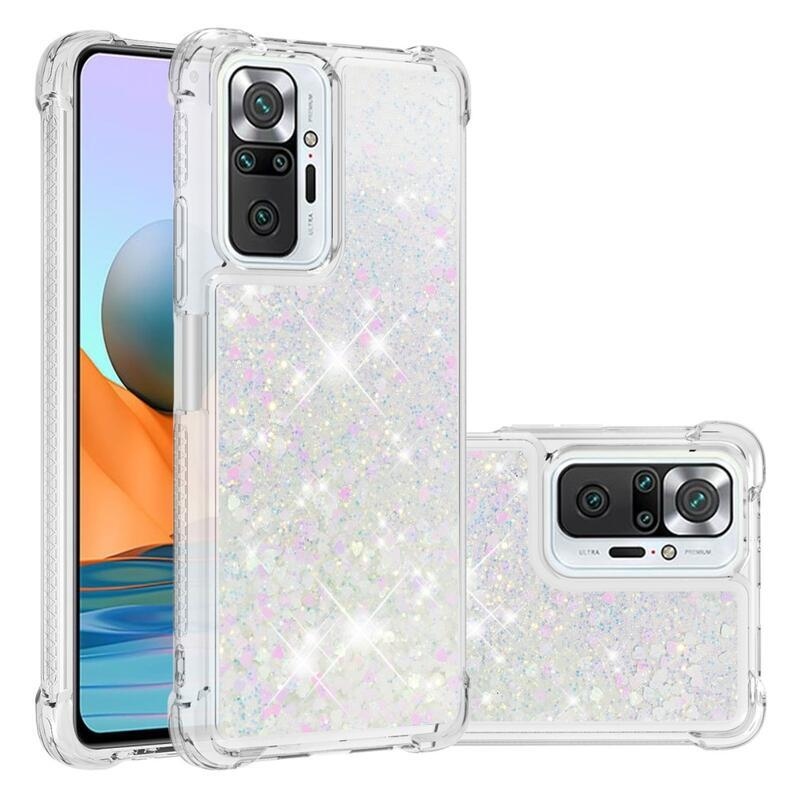 Csillogó homokóra zselés tok Xiaomi Redmi Note 10 Pro - rózsaszín/ezüst/szív