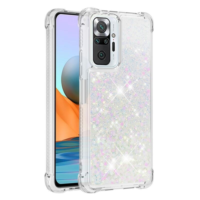 Csillogó homokóra zselés tok Xiaomi Redmi Note 10 Pro - rózsaszín/ezüst/szív
