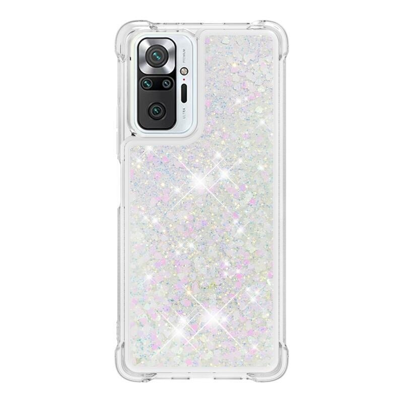 Csillogó homokóra zselés tok Xiaomi Redmi Note 10 Pro - rózsaszín/ezüst/szív