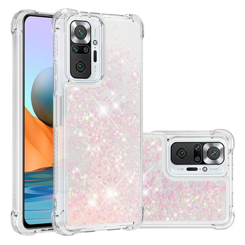 Csillogó homokóra zselés tok Xiaomi Redmi Note 10 Pro - rózsaszín/csillagok