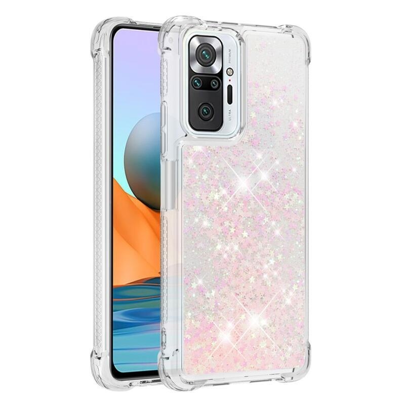 Csillogó homokóra zselés tok Xiaomi Redmi Note 10 Pro - rózsaszín/csillagok