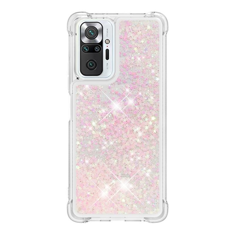 Csillogó homokóra zselés tok Xiaomi Redmi Note 10 Pro - rózsaszín/csillagok