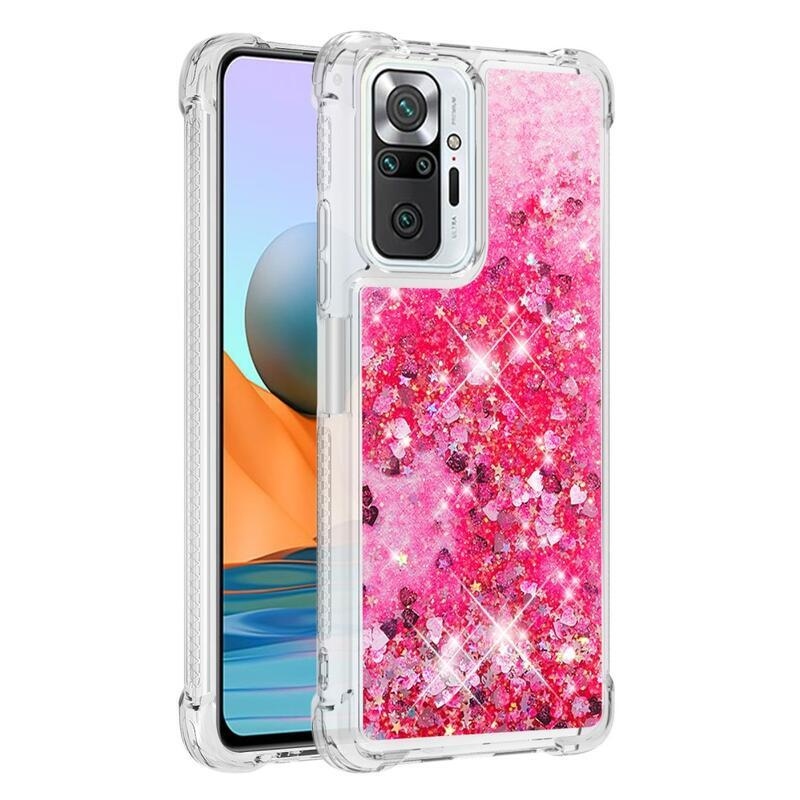 Glitter homokóra zselés tok Xiaomi Redmi Note 10 Pro - rózsaszín/szívek