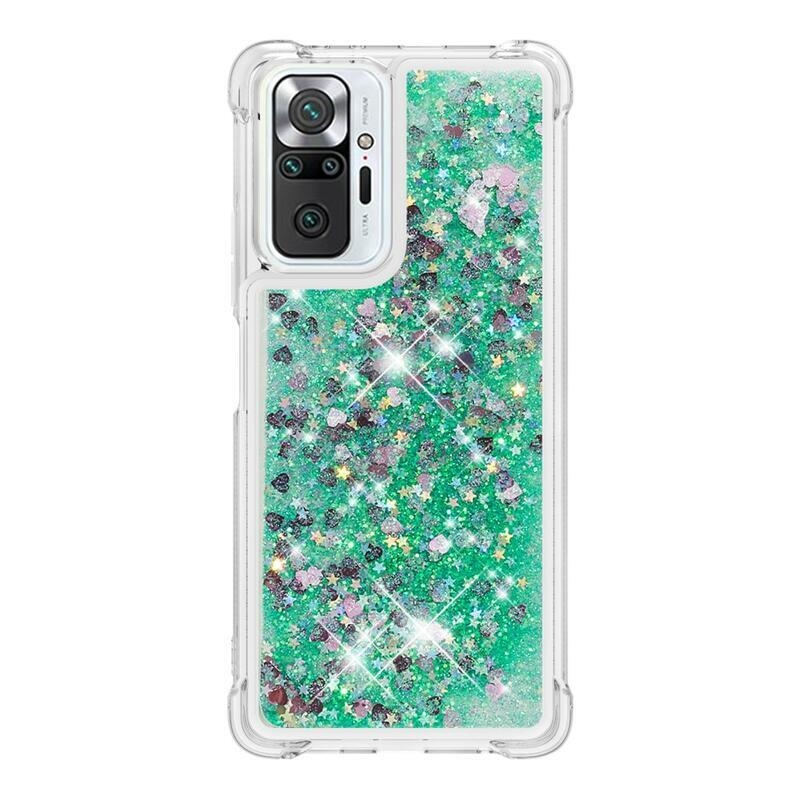 Glitter homokóra zselés tok Xiaomi Redmi Note 10 Pro - zöld/szívek