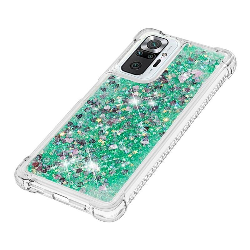 Glitter homokóra zselés tok Xiaomi Redmi Note 10 Pro - zöld/szívek