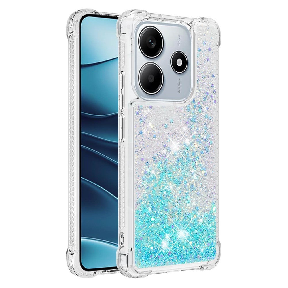 Glitter homokóra zselés tok Xiaomi Redmi Note 14 5G - kék/csillagok
