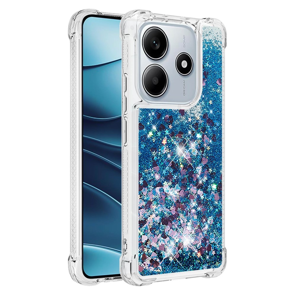 Csillogó homokóra zselés tok Xiaomi Redmi Note 14 5G - kék/szív