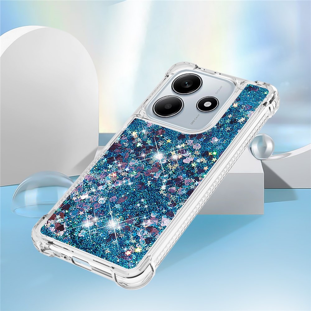 Csillogó homokóra zselés tok Xiaomi Redmi Note 14 5G - kék/szív